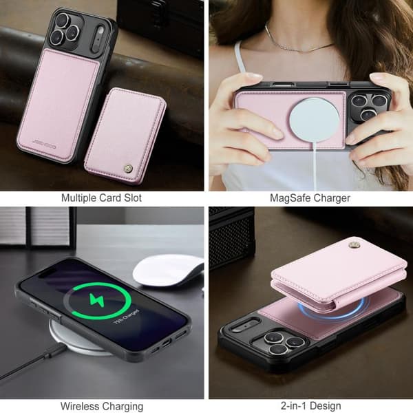 iPhone 18 Pro / iPhone 17 Pro Skal läderfodral JEEHOOD Business Magnetisk Stil RFID Rosa