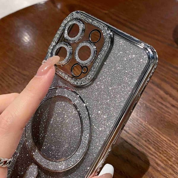 iPhone 16 Pro Diamond Gradient Glitter Pläterad MagSafe Skal Svart