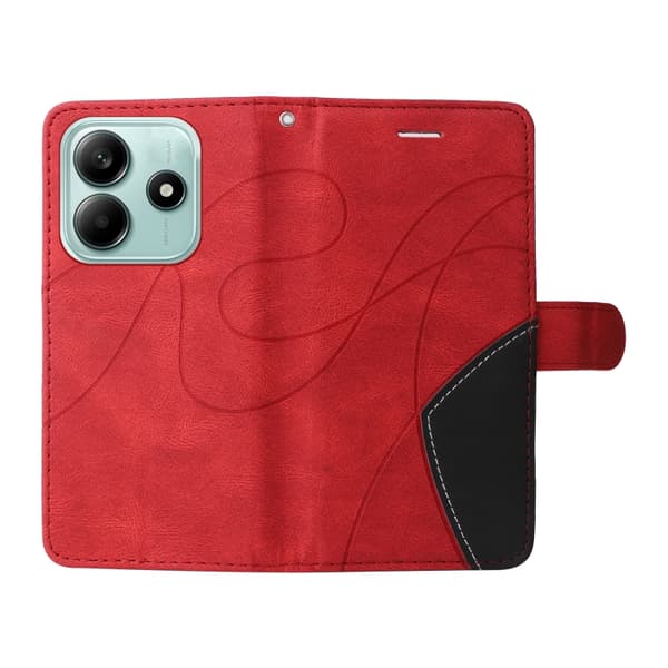 Redmi Note 14 5G - Flip Leather Mobilfodral med Tvåfärgad Splicing Design Röd