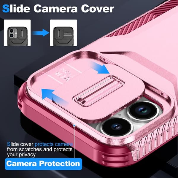 iPhone 17 Skal med Glidande Camshield Rosa + Rosröd