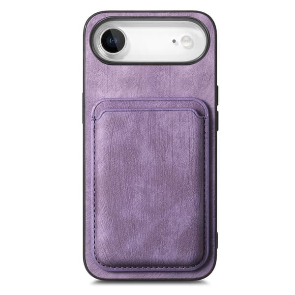 iPhone 17 Air Skal - Retro Läder med Magnetisk Kortficka Purpur