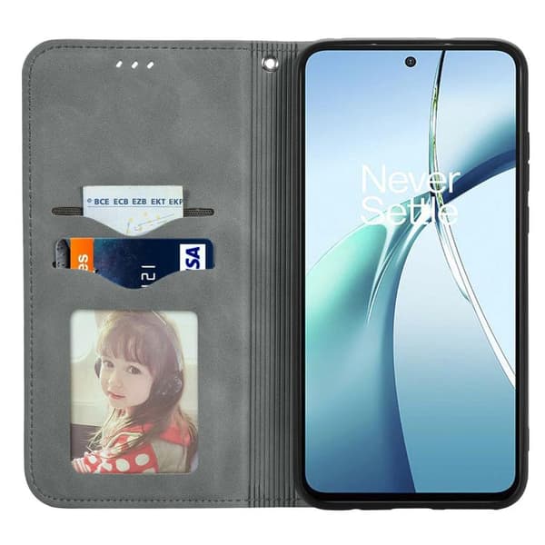 Redmi Note 14 4G - Retro Skinnkänsla Magnetisk Flip Läderfodral Grå