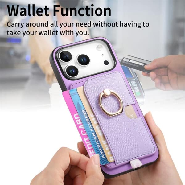 iPhone 18 Pro Max / iPhone 17 Pro Max Retro Cross Läder Ring Sidoficka MagSafe Skal Purpur