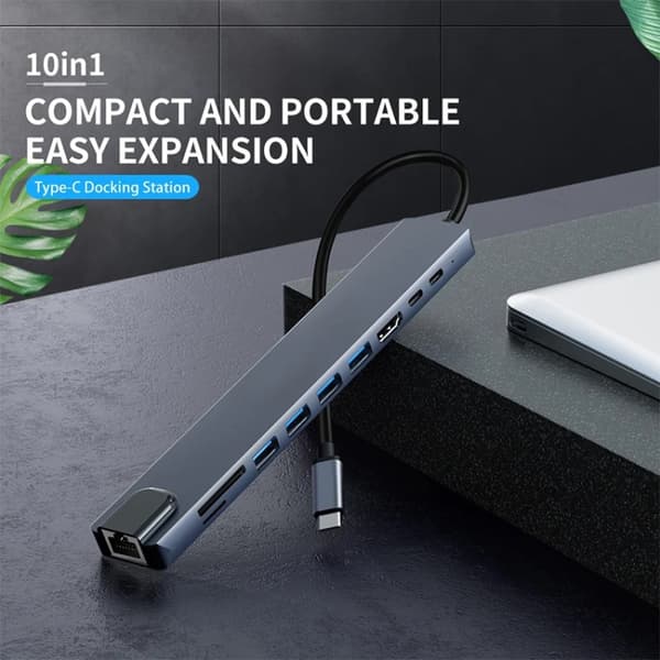 10-i-1 USB-C Dockningsstation - Multifunktionell Hub i Aluminium