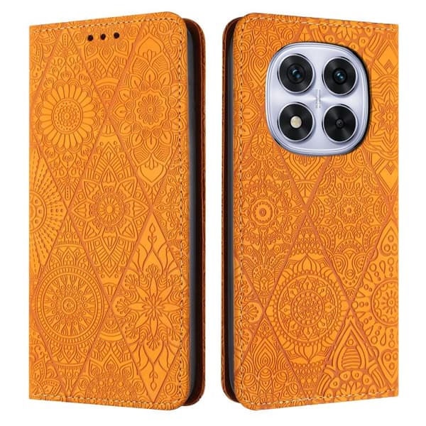 Redmi Note 14 Pro 4G - Etnisk Pr präglad Läderfodral med Adsorption Gul
