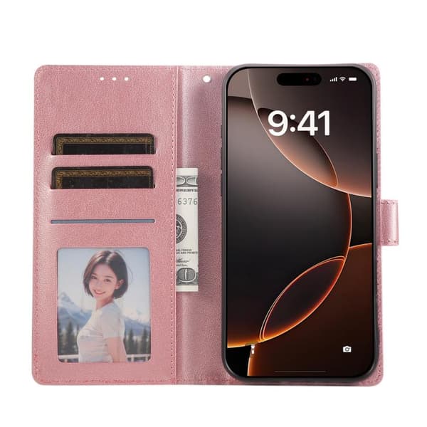 iPhone 17 Air Multifunktionellt Läderfodral med 3 Kortfack Roséguld