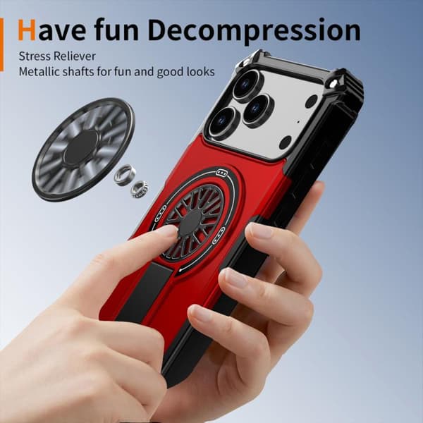 iPhone 18 Pro Max / iPhone 17 Pro Max Shockproof Kickstand Metallic Shaft MagSafe Skal Röd