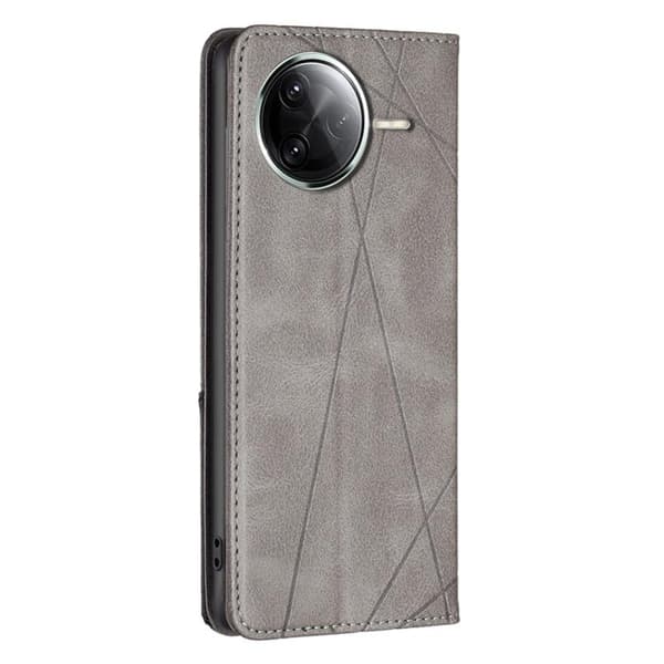 Redmi K80 / K80 Pro - Magnetiskt Läderfodral med Rhombus Textur Grå