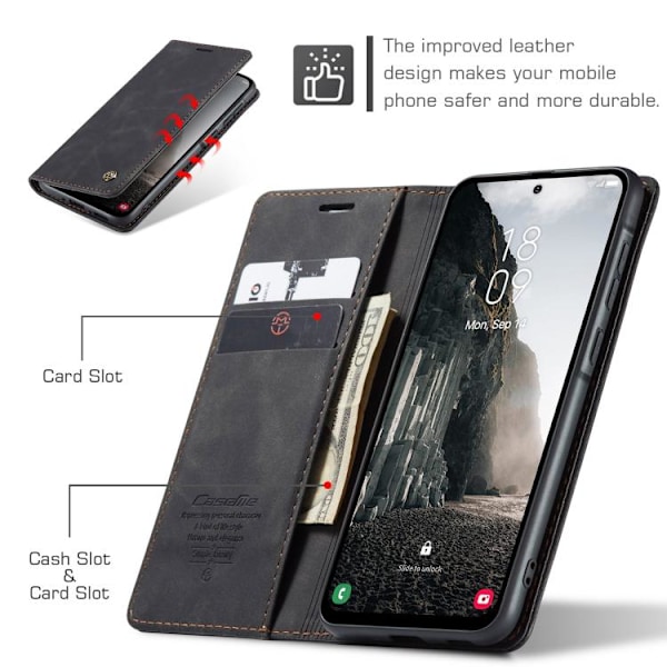 Samsung Galaxy A56 Skal CaseMe 013 Multifunktionell Horisontell Flip Läder Svart