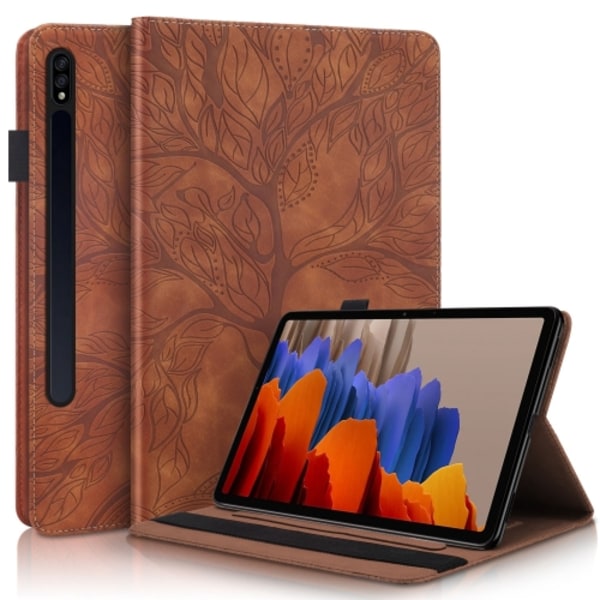 Samsung Galaxy Tab S9+ / S9 FE+ Skal i Läder - Life Tree Series Horisontell Flip Brun