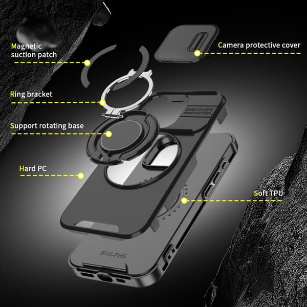 iPhone 16 Pro Skal med Sliding Camshield Ringhållare Röd