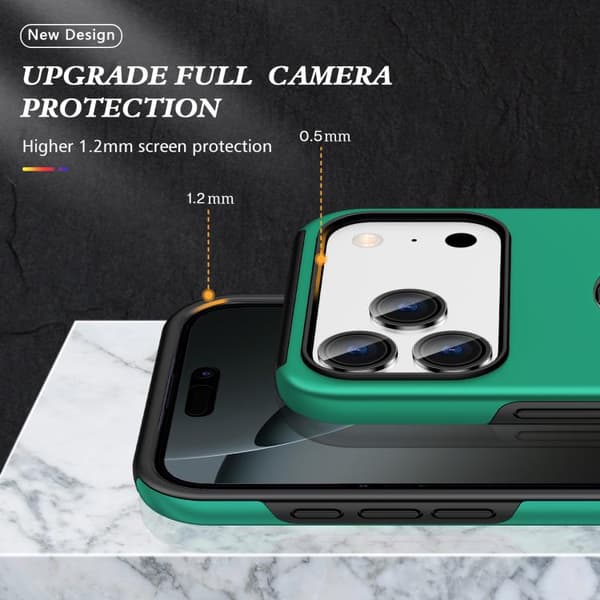 iPhone 18 Pro Max / iPhone 17 Pro Max Skal - PC + TPU med osynlig ringhållare Mörkgrön