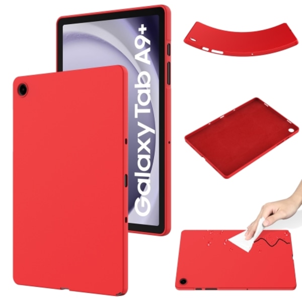 Samsung Galaxy Tab A9+ Skal i ren färg av flytande silikon, stöttålig Röd