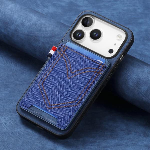 iPhone 17 Pro Max Skal - denimtextur med kortfack Blå