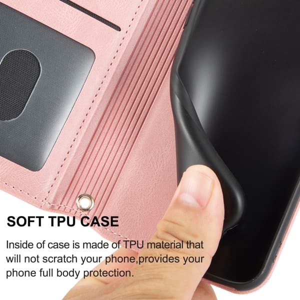 iPhone 16 Pro Max Embossed Stripes Skal Läder Fodral Rosa
