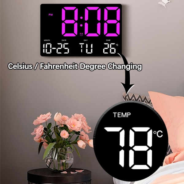 Stor display LED digital klocka 5 lägen Ljusstyrka justerbar Temperatur Stum elektronisk klocka (Western Red Double Color)