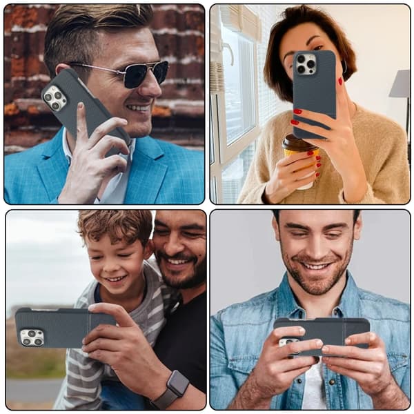 iPhone 16 Pro Max Skal PU med Stötabsorberande Stygning Mörkblå