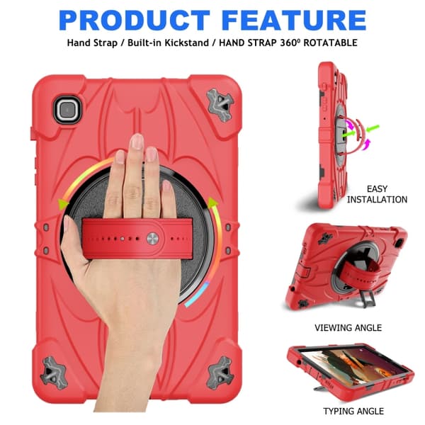Samsung Galaxy Tab A7 Lite Bat Hand Grip Turntable Ställ Röd Svart