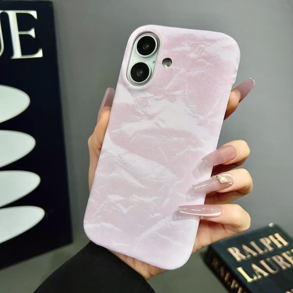 iPhone 16 Pro Max Velvet Läderfodral - Halv täckning Skal Rosa