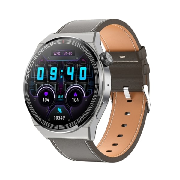 Ochstin 5HK46P 1,36 tum rund skärm läderrem smartklocka med Bluetooth-samtalfunktion Brun