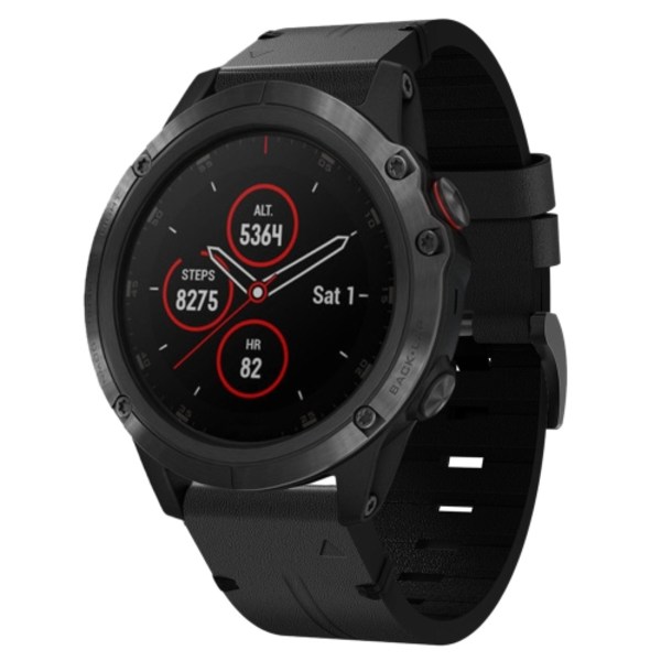 För Garmin Fenix ​​5X Plus 26mm läder stålspänne watch Black
