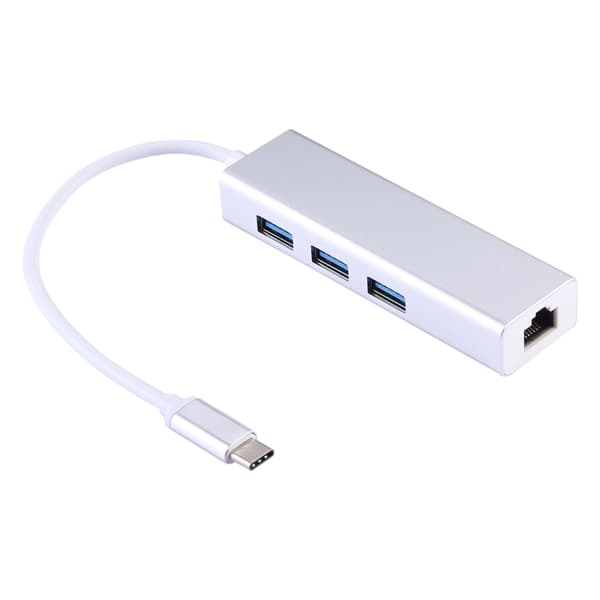 Aluminium USB 3.0 Hub med 3 portar + USB-C Gigabit Ethernet Adapter
