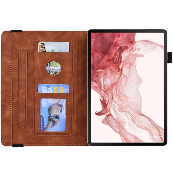 Samsung Galaxy Tab S9 FE Prägad Läderfodral Brun