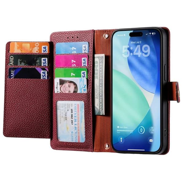 iPhone 18 Pro Max / iPhone 17 Pro Max Skal Läderfodral med Kärlek Zipper Lanyard Röd
