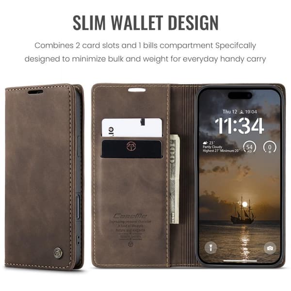 iPhone 18 Pro Max / iPhone 17 Pro Max Skal Läderfodral Multifunktionell Horisontell Flip Kaffe