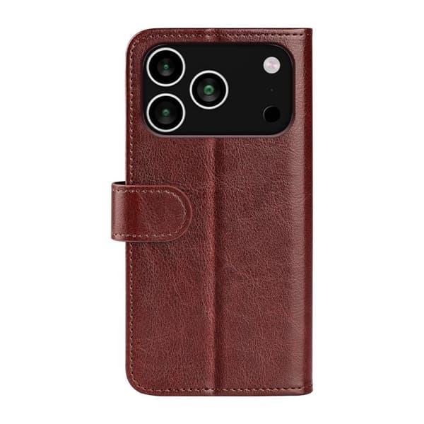 iPhone 18 Pro Max / iPhone 17 Pro Max Skal Läderfodral med R64 Textur och Horisontell Vändning Brun