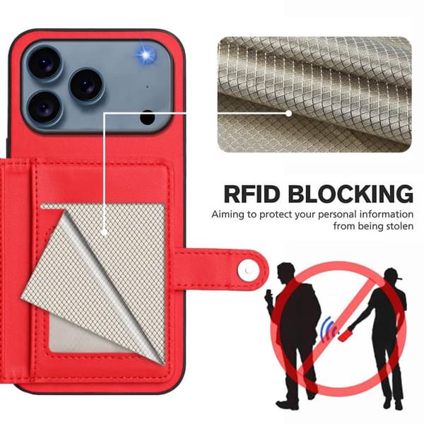 iPhone 18 Pro Max / iPhone 17 Pro Max Skal med RFID-skydd och kortfack Röd