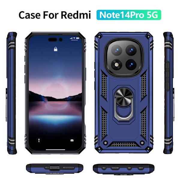 Redmi Note 14 Pro 5G - Stöttålig TPU + PC Mobilskal med Ställning Blå