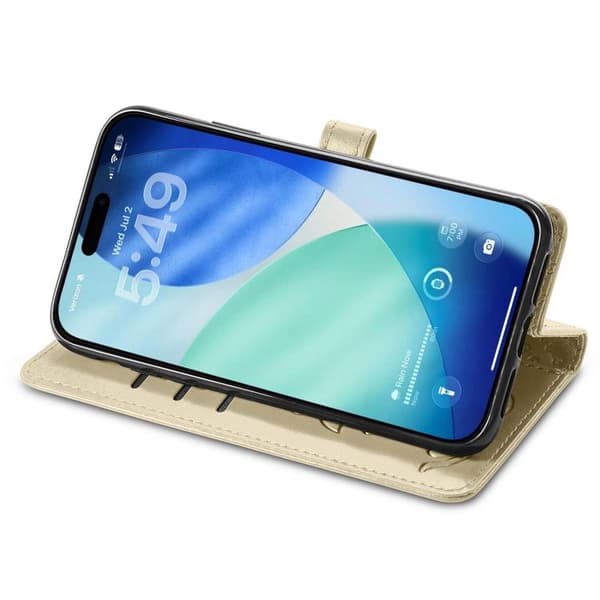 iPhone 18 Pro Max / iPhone 17 Pro Max Skal läderfodral med präglade katter och hundar Guld