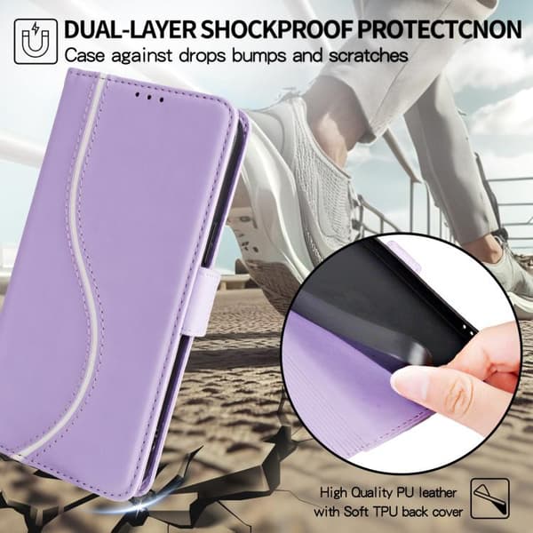 iPhone 18 Pro Max / iPhone 17 Pro Max Skal läderfodral med sidobuckle S-kurva Purpur