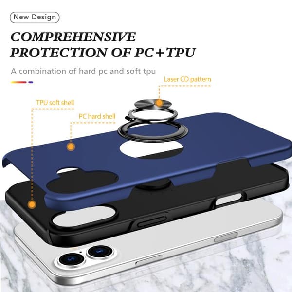 iPhone 17 Skal - PC + TPU med osynlig ringhållare Marinblå