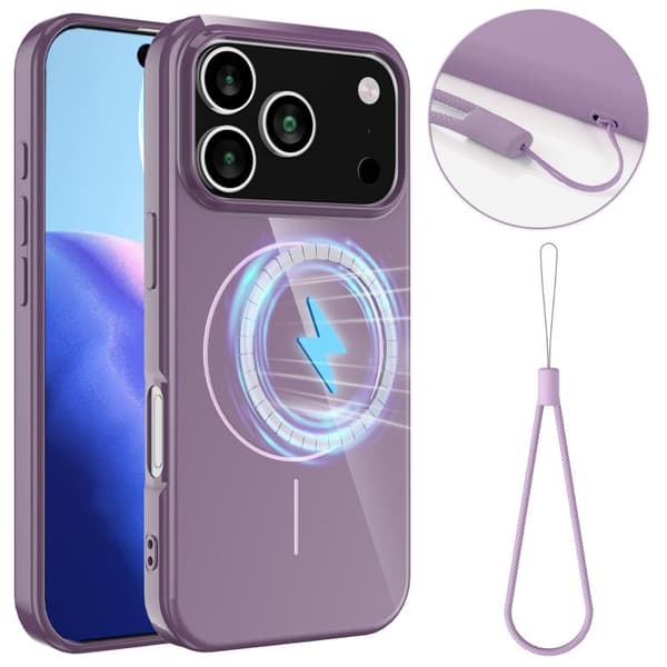iPhone 18 Pro Max / iPhone 17 Pro Max Skal - Glansigt TPU, Stötsäker MagSafe med Lanyard Purpur