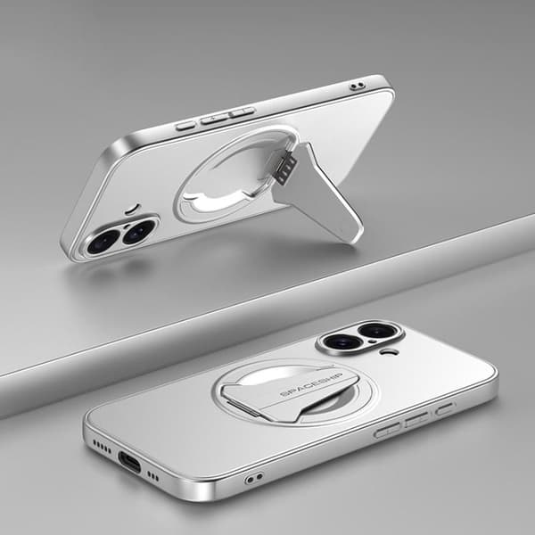 iPhone 17 Skal med MagSafe Fällbar Hållare Silvervit