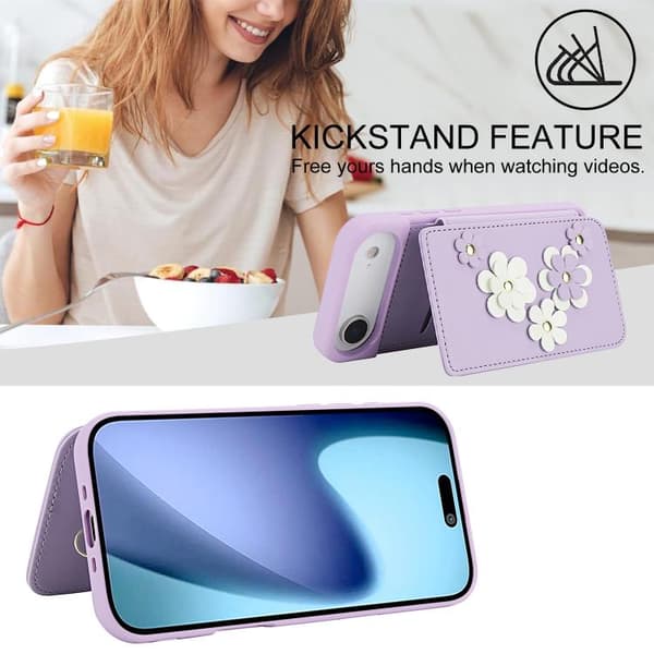 iPhone 17 Air Skal läderfodral med blommönster Purpur