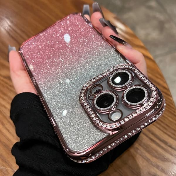 iPhone 16 Pro Skal med Diamant Gradient Glitter TPU - Skydda din telefon med stil! Gradient Silver
