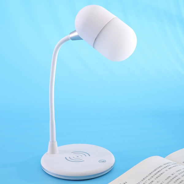 L4 Multifunktionell trådlös laddning LED-skrivbordslampa med Bluetooth 5.0-högtalare (vit)