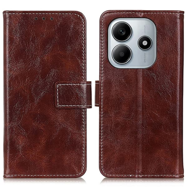 Redmi Note 14 4G - Retro Crazy Horse Textur Läderfodral Brun