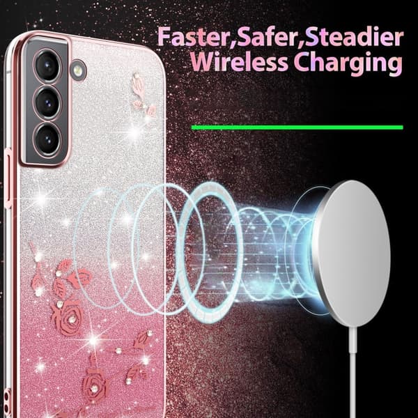 Samsung Galaxy S21 5G Skal med Gradient Glittrande Blommor Rosa