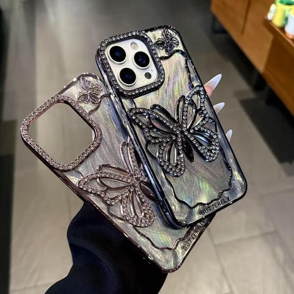iPhone 18 Pro / iPhone 17 Pro Skal med Butterfly Elektroplätering och Epoxy Kartong Silver