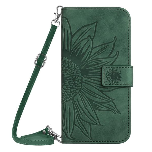 Redmi Note 14 4G - EU Version Flip Leather Fodral med Solblomma Prägling och Lanyard Grön