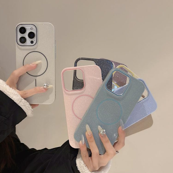 iPhone 16 Pro Max Glitter MagSafe Tunn Cirkel TPU Skal Blå