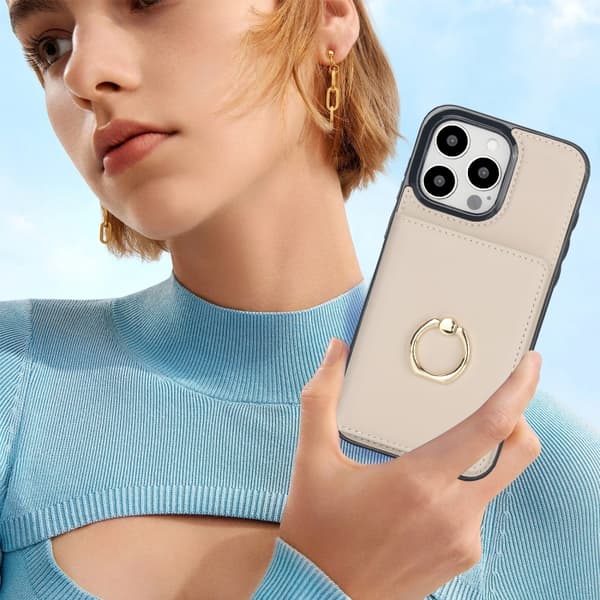 iPhone 16 Pro Max RFID Antistöld Kort Ringhållare Skal Vit