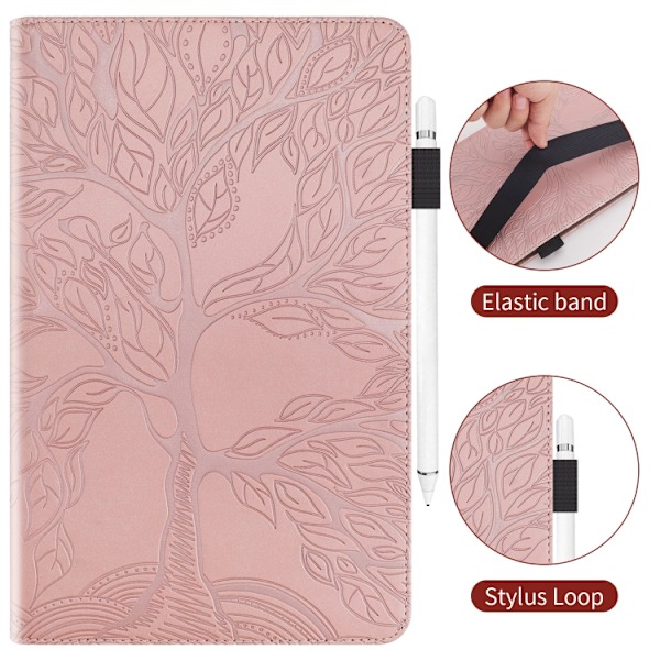 Samsung Galaxy Tab S9 / S9 FE Skal i Läder - Life Tree Series Horisontell Flip Roséguld