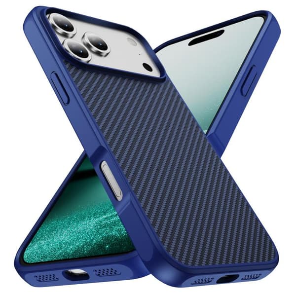 iPhone 17 Pro Skal - kolfibertextur med akryl TPU-finish Blå
