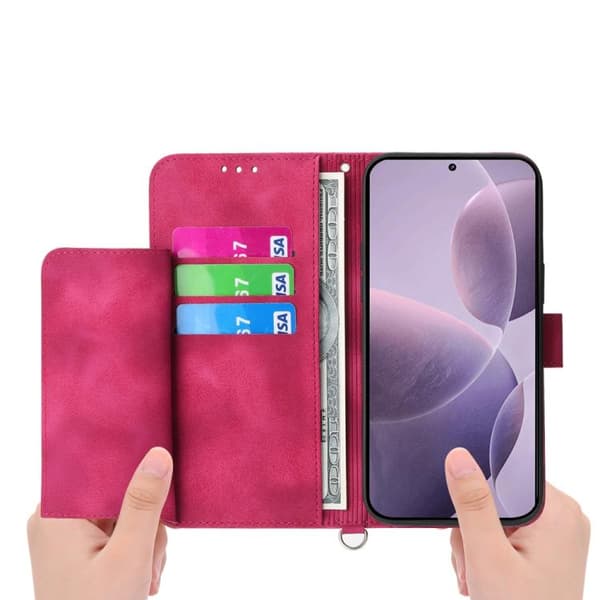Redmi K80 / K80 Pro - Plånboksfodral i läder med blommig prägel Vinrött
