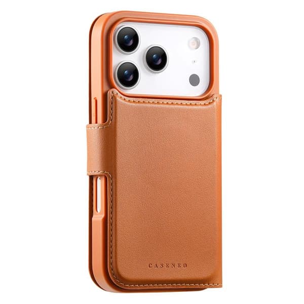 iPhone 18 Pro / iPhone 17 Pro Skal Läderfodral med Neo Finger Grip Rem MagSafe Brun